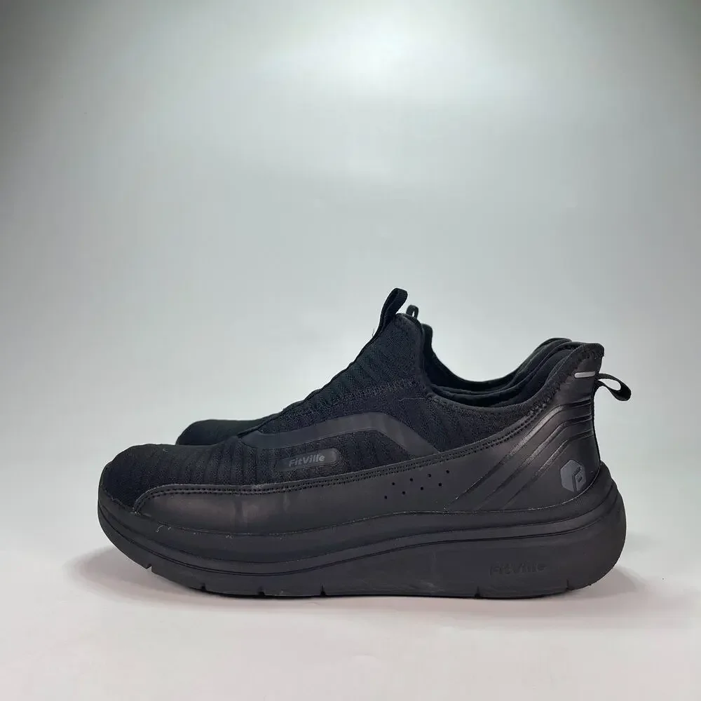 FitVille StepEase V2 Black Comfort Slip On Sneakers Walking Shoes Men's Size 10W